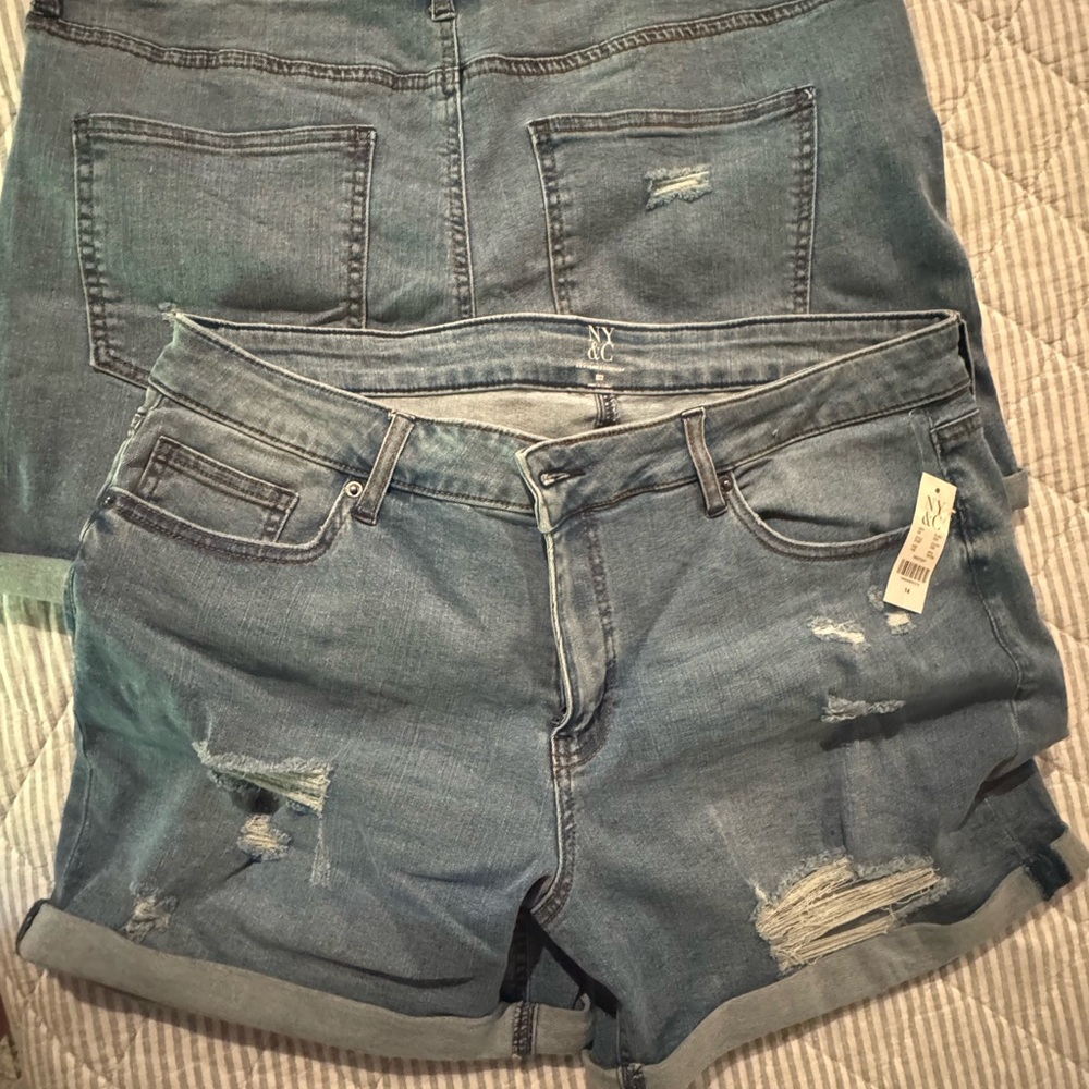 New York & Company Light Blue Distressed Roll-Cuff Jean Shorts